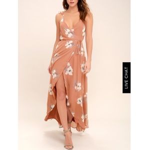 LULUS RUSTY ROSE FLORAL PRINT HIGH-LOW WRAP DRESS